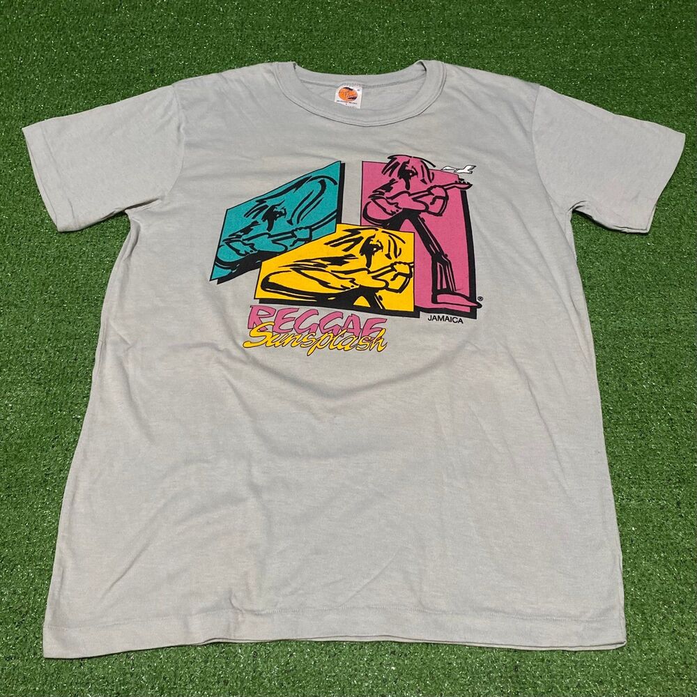 Vintage 80s Reggae Sunsplash Jamaica T Shirt Large Single Stitch Grey Music Tee